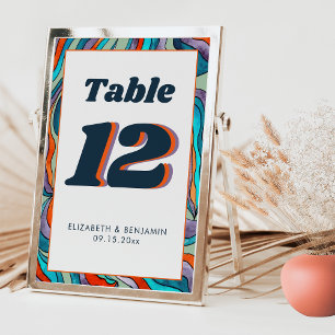 Numeração De Mesa Casamento Verde Laranja Ondulado Moderno Retro Gro