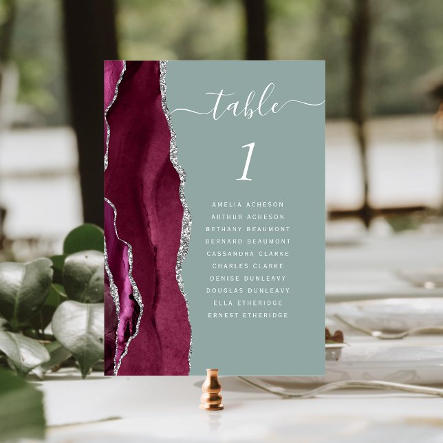Numeração De Mesa Casamento Verde Sage Ágata Prata Borgonha (Criador carregado)