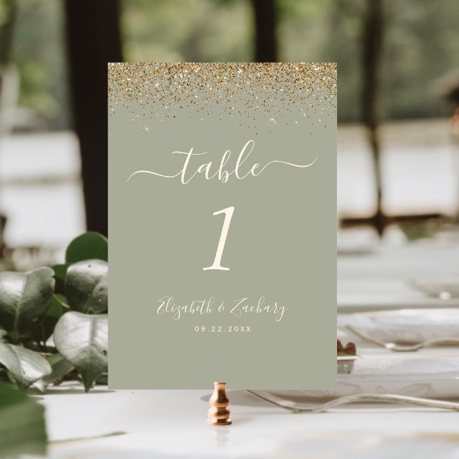 Numeração De Mesa Casamento Verde Sage Borda Glitter Dourado (Criador carregado)