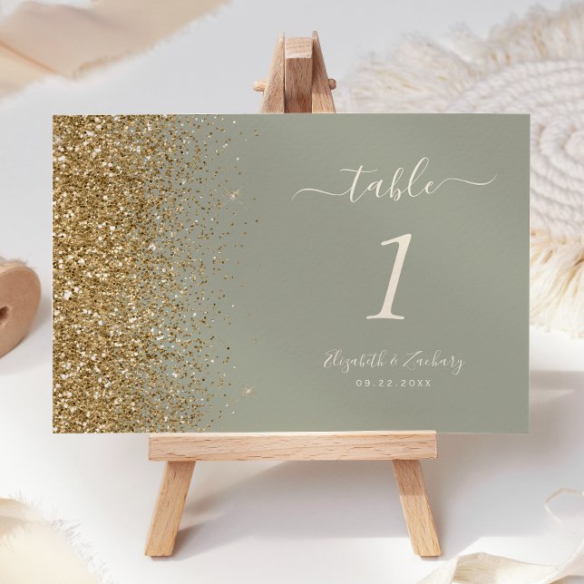 Numeração De Mesa Casamento Verde Sage Moderno com Borda Dourada Bri (Criador carregado)