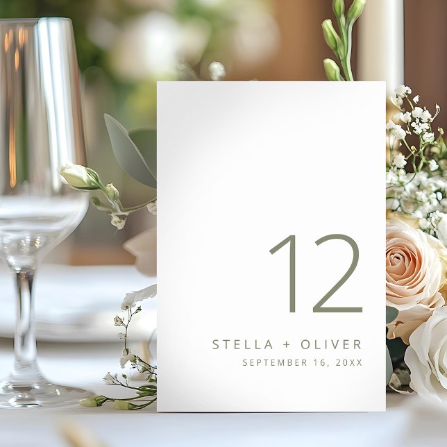 Numeração De Mesa Casamento Verde Sage Moderno e Elegante (Modern Elegant Sage Green Wedding Table Number)