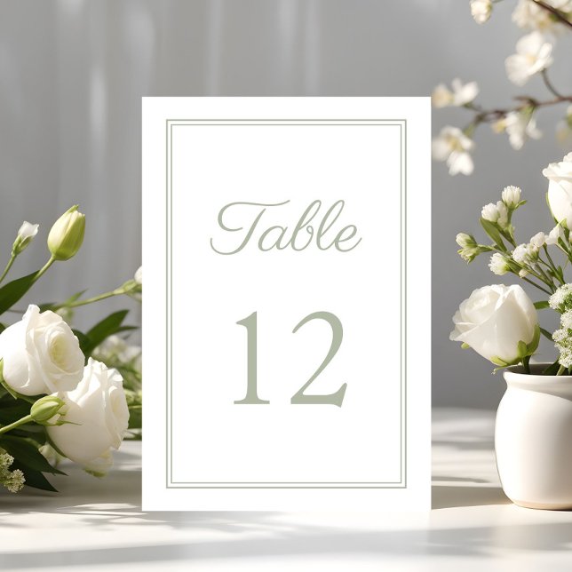 Numeração De Mesa Casamento Verde Salvia Elegante Moderno (Modern Elegant Sage Green Wedding Table Number)