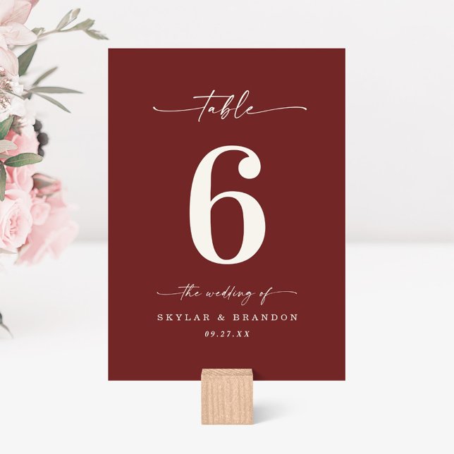 Numeração De Mesa Casamento Vermelho Cinamão de Vinho Escuro Simples (Criador carregado)