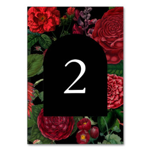 Numeração De Mesa Casamento Vermelho de Moody Florals Black Arch