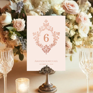 Numeração De Mesa Casamento vintage Elegante rosa-rosa-rosado com Ro