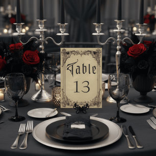 Numeração De Mesa Casamento Vintage Gótico Preto Toile Bege