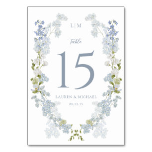 Numeração De Mesa Casamento Vintage Jardim Monograma Azul Desbotado