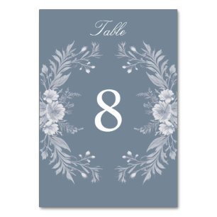 Numeração De Mesa Casamento vitoriano em azul com flores brancas