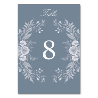 Numeração De Mesa Casamento vitoriano em azul com flores brancas