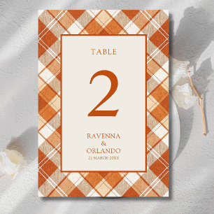 Numeração De Mesa Casamento Xadrez Laranja Desbotado Vintage