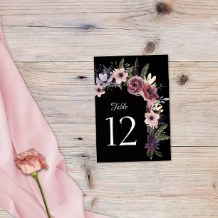 Numeração De Mesa Cascata Floral Escura Elegante Preto Borgonha