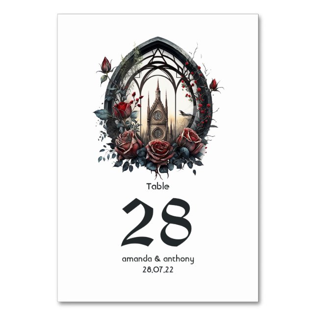 Numeração De Mesa Castelo de Fantasia Sombria Janela Gótica Casament (Frente)