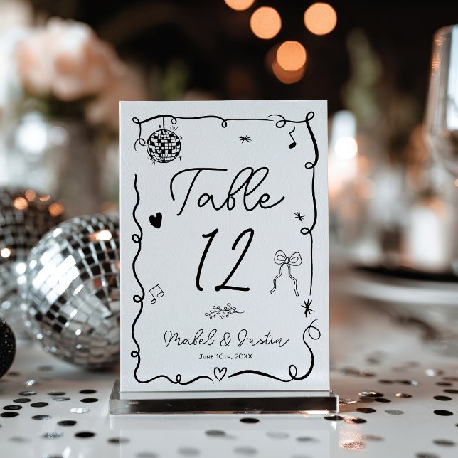 Numeração De Mesa Casual branco-branco-branco-esquisito-preto (Quirky Black white whimsical black casual Wedding Table Number)