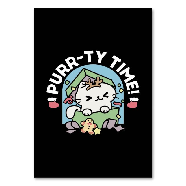 Numeração De Mesa Celebração de Natal com Gato de Tempo Puro (Frente)