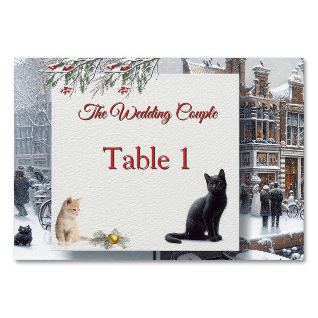 Numeração De Mesa Celebrações de inverno na neve, com Kittens (Frente)