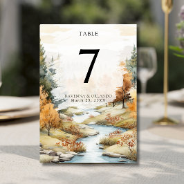Numeração De Mesa Cena de Casamento Floresta do Rio Outono Vintage