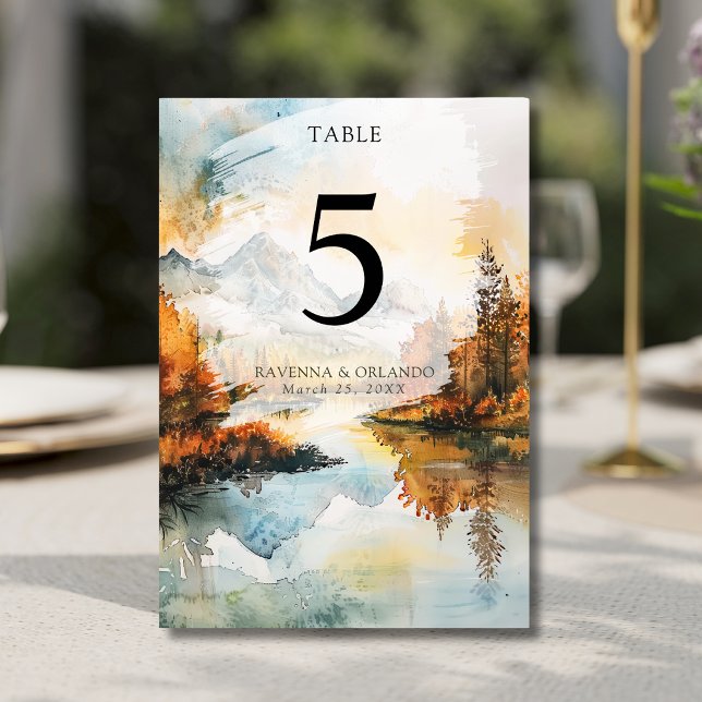 Numeração De Mesa Cena de Casamento Outonal no Lago da Montanha Rúst (Criador carregado)