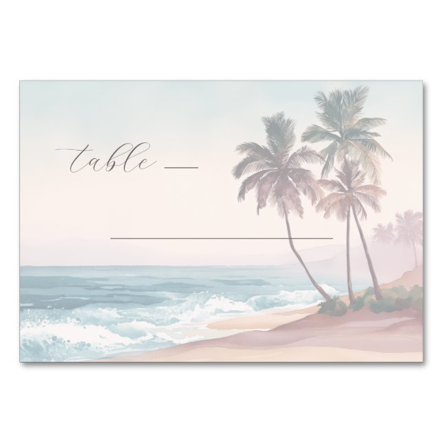 Numeração De Mesa Cena Tranquila de Praia em Aquarela Pastel (Frente)