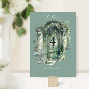 Numeração De Mesa Cenário de Aquarela Verde Elegante Casamento