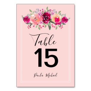 Numeração De Mesa Cerise Watercolor Flowers   Número de Tabela Rosa
