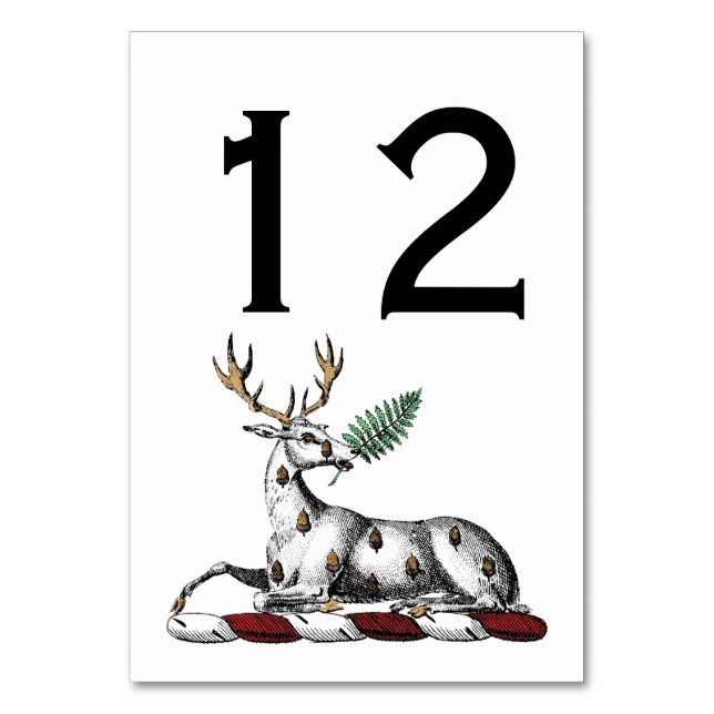 Numeração De Mesa Cervo com Emblema de Crista Heráldica de Samambaia (Frente)