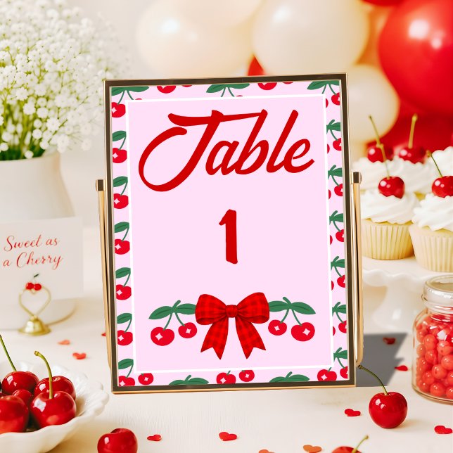 Numeração De Mesa Chá de Bebê Cereja com Laço Xadrez Vermelho (Criador carregado)