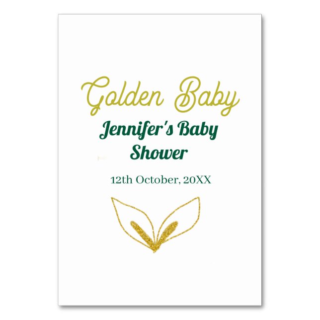 Numeração De Mesa Chá de bebê encantado com folhas de ouro verde-fol (Frente)