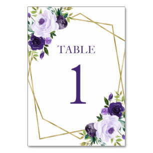 Numeração De Mesa Chá de Bebê Floral Roxo Dourado