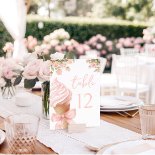 Numeração De Mesa Chá de Bebê Menina com Laço Floral de Sorvete Rosa