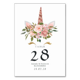 Numeração De Mesa Chá de Bebê Unicórnio Floral Rosa Bege e Dourado R
