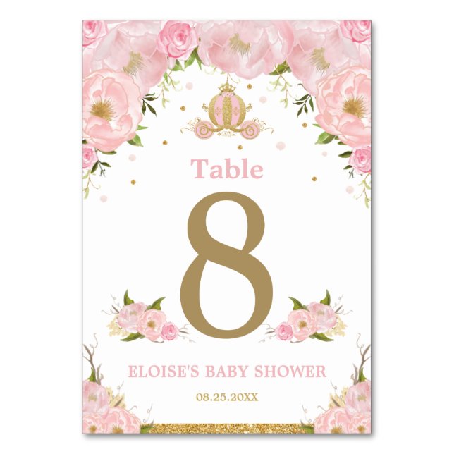 Numeração De Mesa Chá de fraldas de Carruagem da Princesa Floral Ros (Frente)