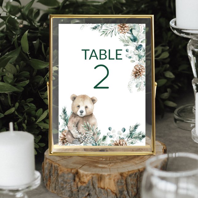 Numeração De Mesa Chá de fraldas de Urso de Madeira Rústico (This cute baby shower table number is perfect for a rustic woodland animal theme)
