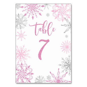 Numeração De Mesa Chá de fraldas Snowflake de Prata Rosa sete