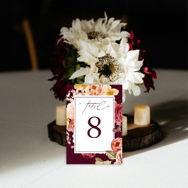 Numeração De Mesa Chá de Noiva Floral Burgundy Profundo Romântico
