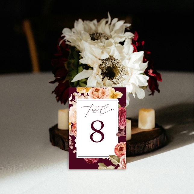 Numeração De Mesa Chá de Noiva Floral Burgundy Profundo Romântico (Criador carregado)
