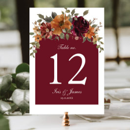 Numeração De Mesa Chá de panela de Casamento Floral Rustic Burgundy