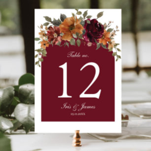 Numeração De Mesa Chá de panela de Casamento Floral Rustic Burgundy