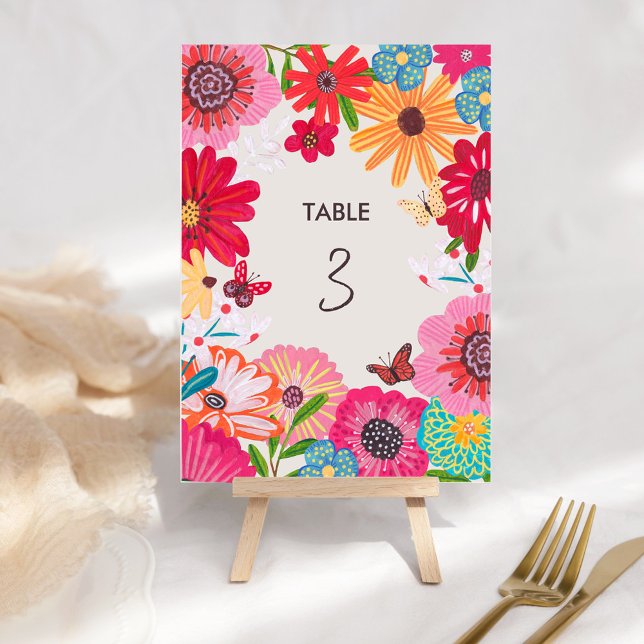 Numeração De Mesa Chá de panela de flor selvagem brilhante (Bright Wildflower Bridal Shower Table Number)