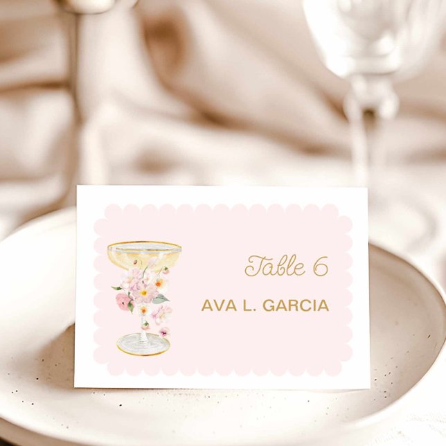 Numeração De Mesa Chá de panela Petais e Prosecco (Bubbly Pink Floral Bridal Shower Table Name Card)