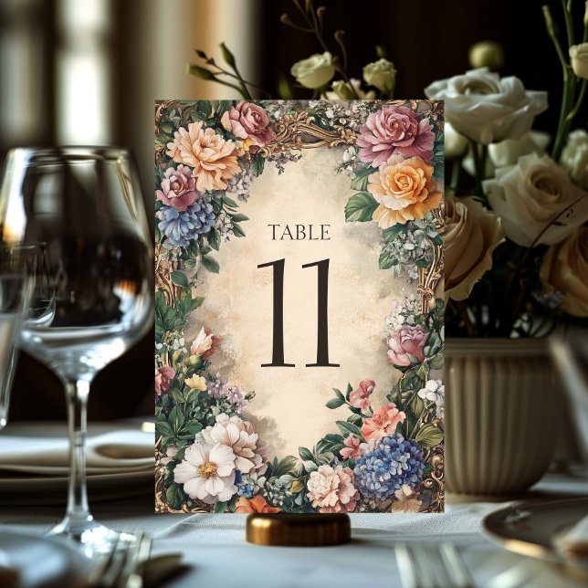 Numeração De Mesa Chá de Quadro Floral Elegante PERSONALIZADO (Elegant Floral Frame Vintage Wedding Shower CUSTOM Table Number
)