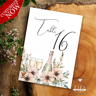 Numeração De Mesa Champanhe Blush & Wildflower Watercolor