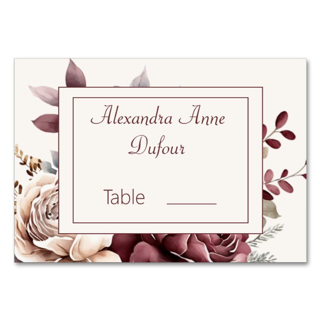 Numeração De Mesa Champanhe e Casamento Floral de Burgandy (Frente)