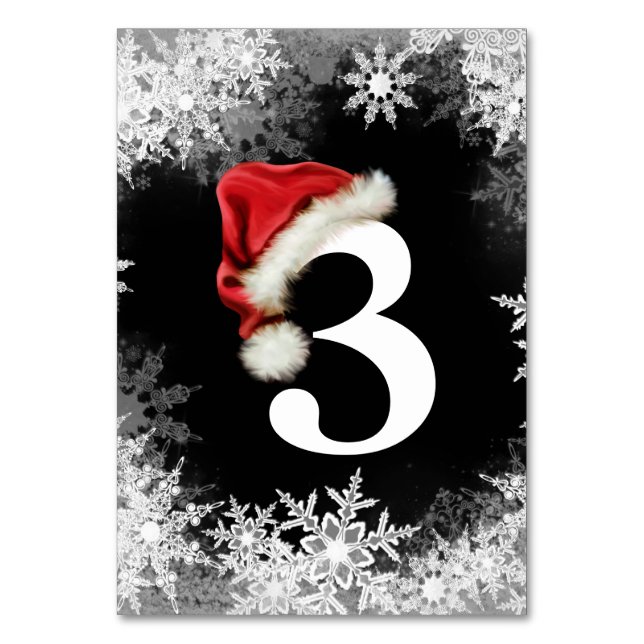 Numeração De Mesa Chapéu de Papai Noel Floco de Neve Natal (Frente)