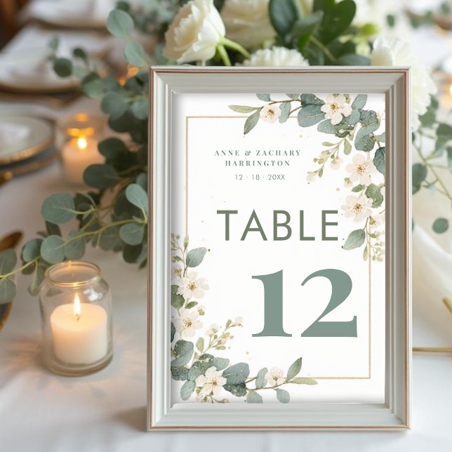 Numeração De Mesa Charming Delicate Flowers & Eucalyptus Wedding (Charming Delicate Flowers and Eucalyptus Wedding Table Number Cards with Garden Inspired Design. )