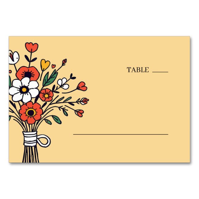 Numeração De Mesa Cheerful Beige Floral Illustration (Frente)
