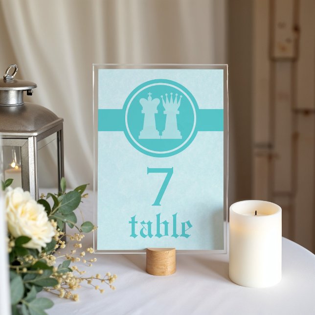 Numeração De Mesa Chess King and Queen Wedding Table Card, Aqua (Aqua Chess King and Queen Wedding Table Card)