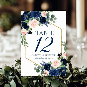 Numeração De Mesa Chic Blooms   Azul-Marinho e cor-de-rosa-esbranqui
