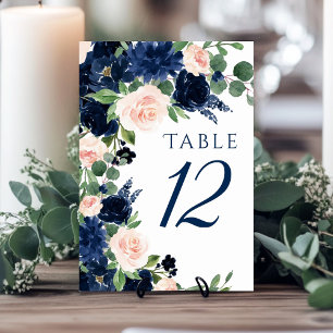 Numeração De Mesa Chic Blooms   Marinho Azul e Pincel Vermelhos