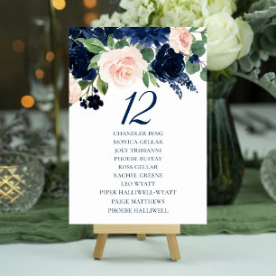 Numeração De Mesa Chic Blooms   Marinho e Blush Floral Guest Names