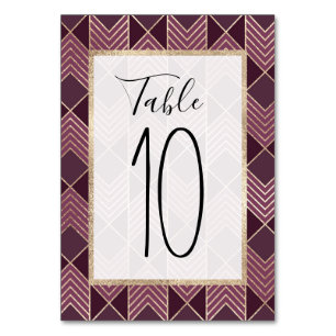 Numeração De Mesa Chic Burgundy Dourada Arrohead Chevron Geométrico